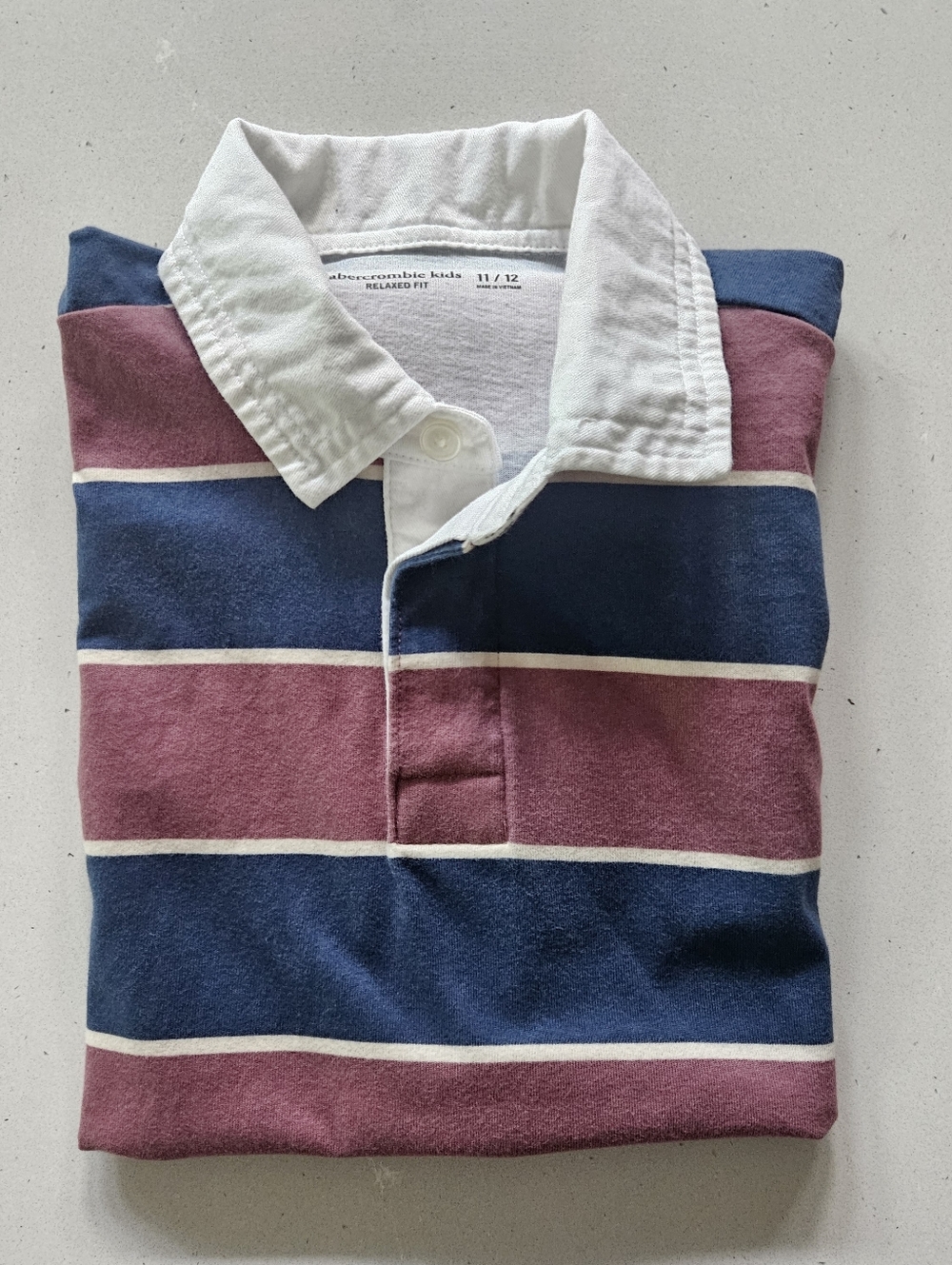 Abercrombie Boys 11 12 Rugby Polo Shirt Y2K Navy Stripes Relaxed Fit